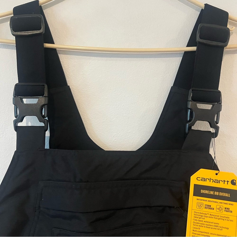 New Carhartt Mens Black Shoreline Bib Overalls XL Regular Storm Defender - Picture 6 of 11